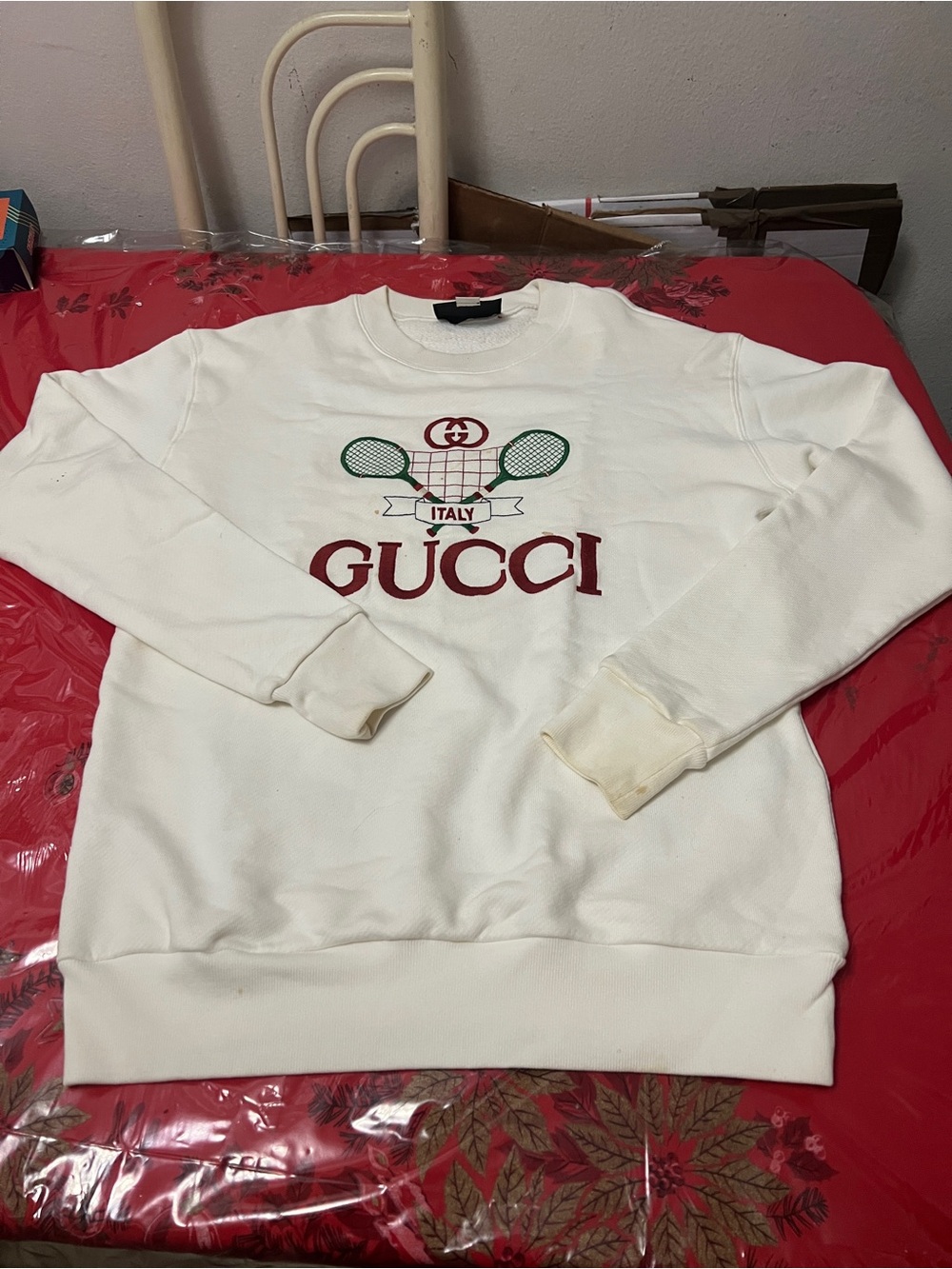 Gucci Tennis Racket Embroidered Sweatshirts White |MSRP $1300 | French Open Sz L